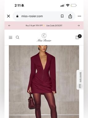 Miss Rosier Burgundy Plunge Blazer Mini Dress